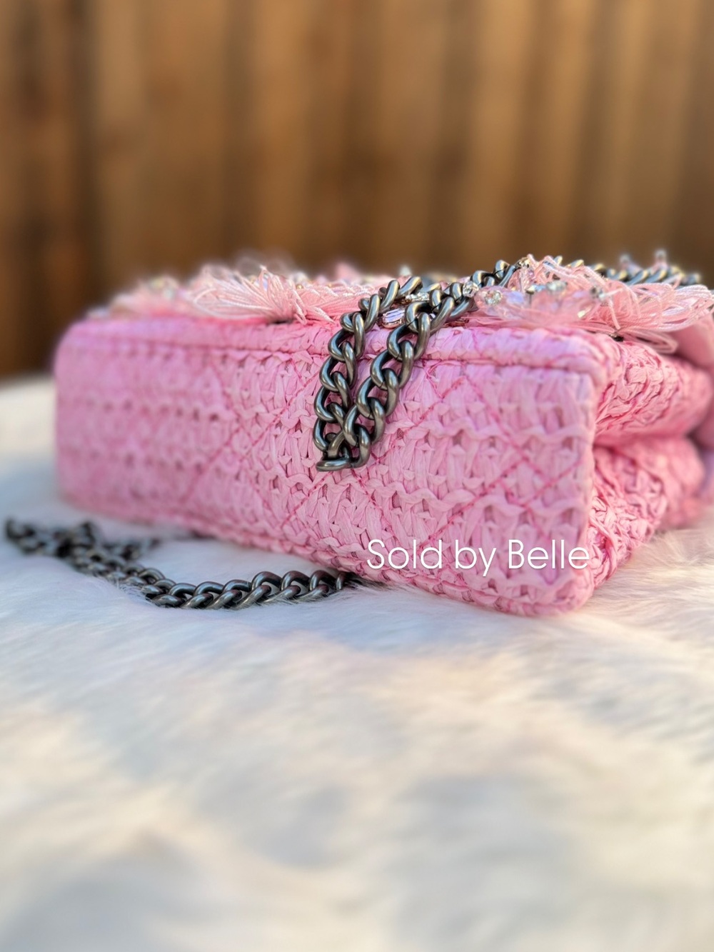 NWT Kurt Geiger Pink Raffia Mini Kensington - Picture 3 of 4